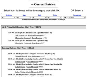 Heat lists and schedule screenshot